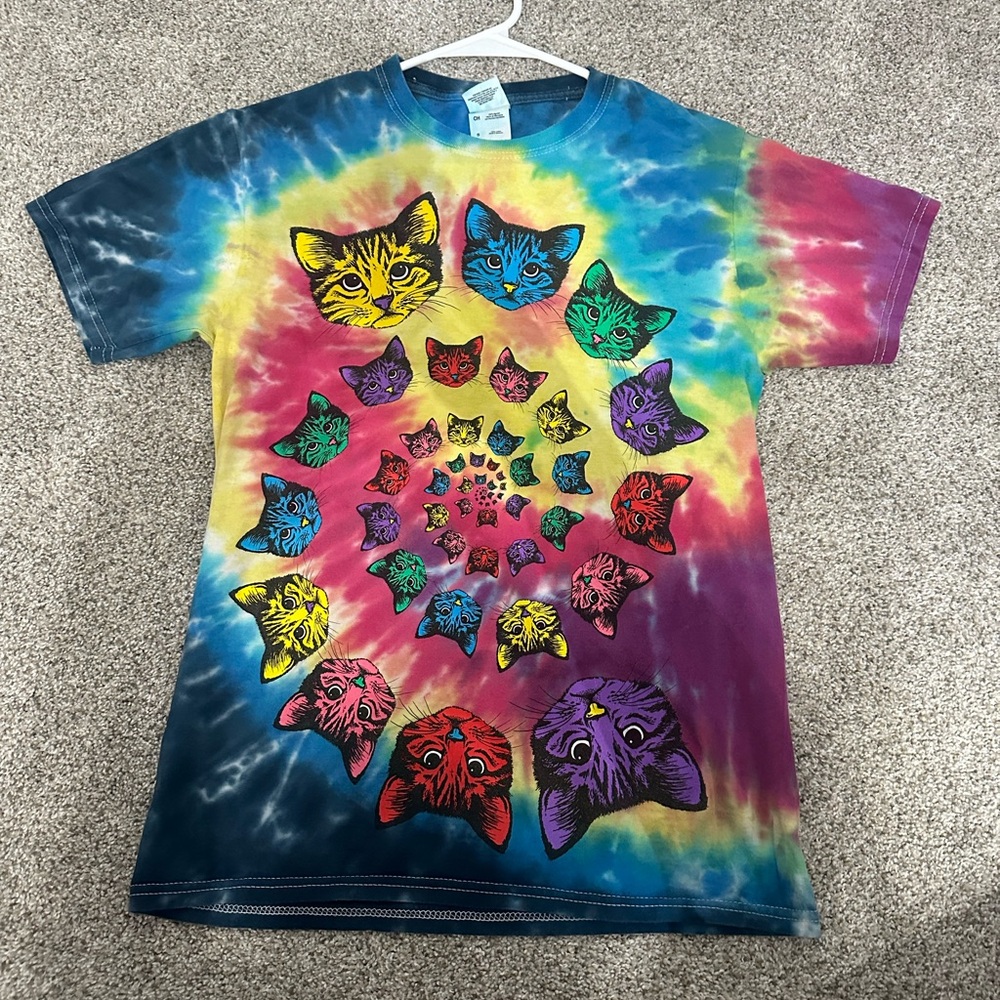 Colorful Tie-Dye Cat Print T-Shirt